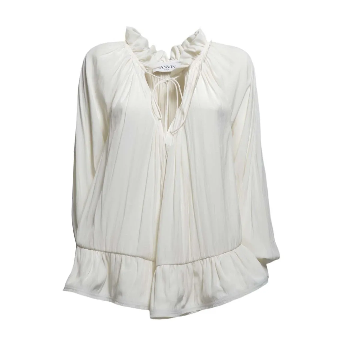 Cream Pleated Charmeuse Blouse