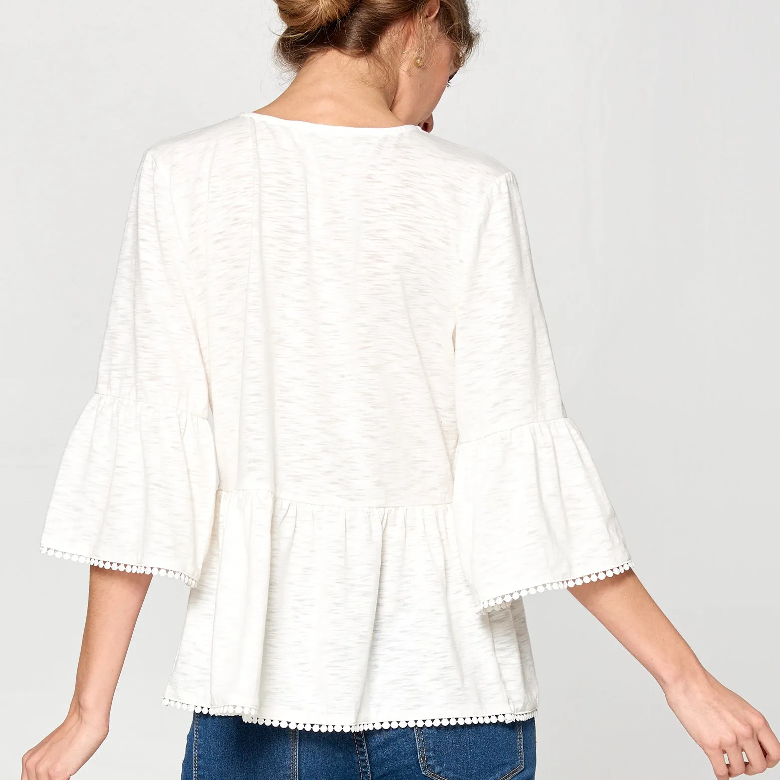 Crochet Trim Peplum Top
