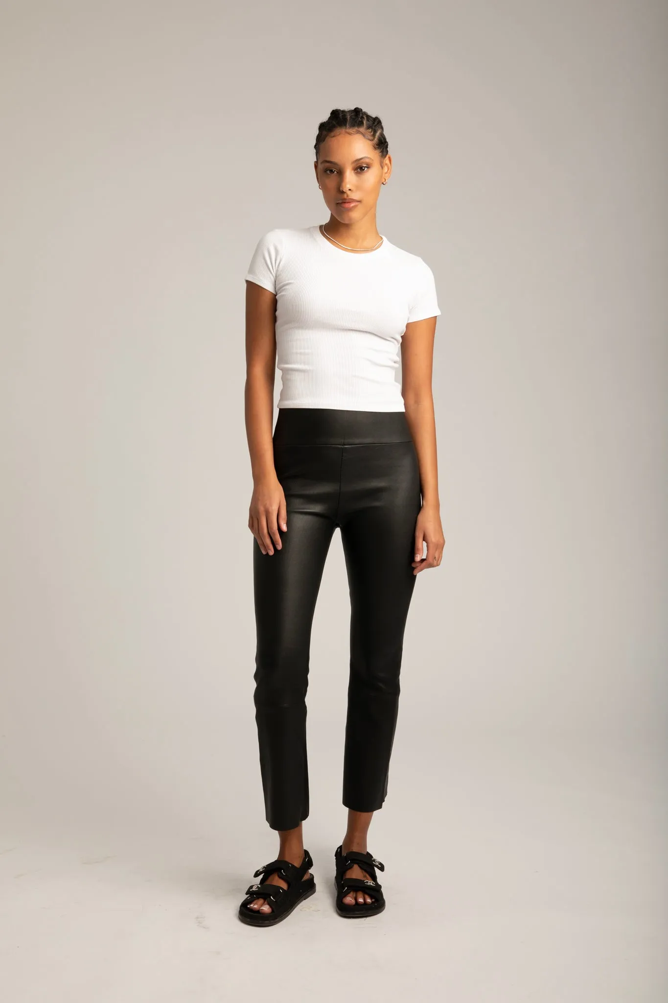 Crop Flare Leather Legging in Black