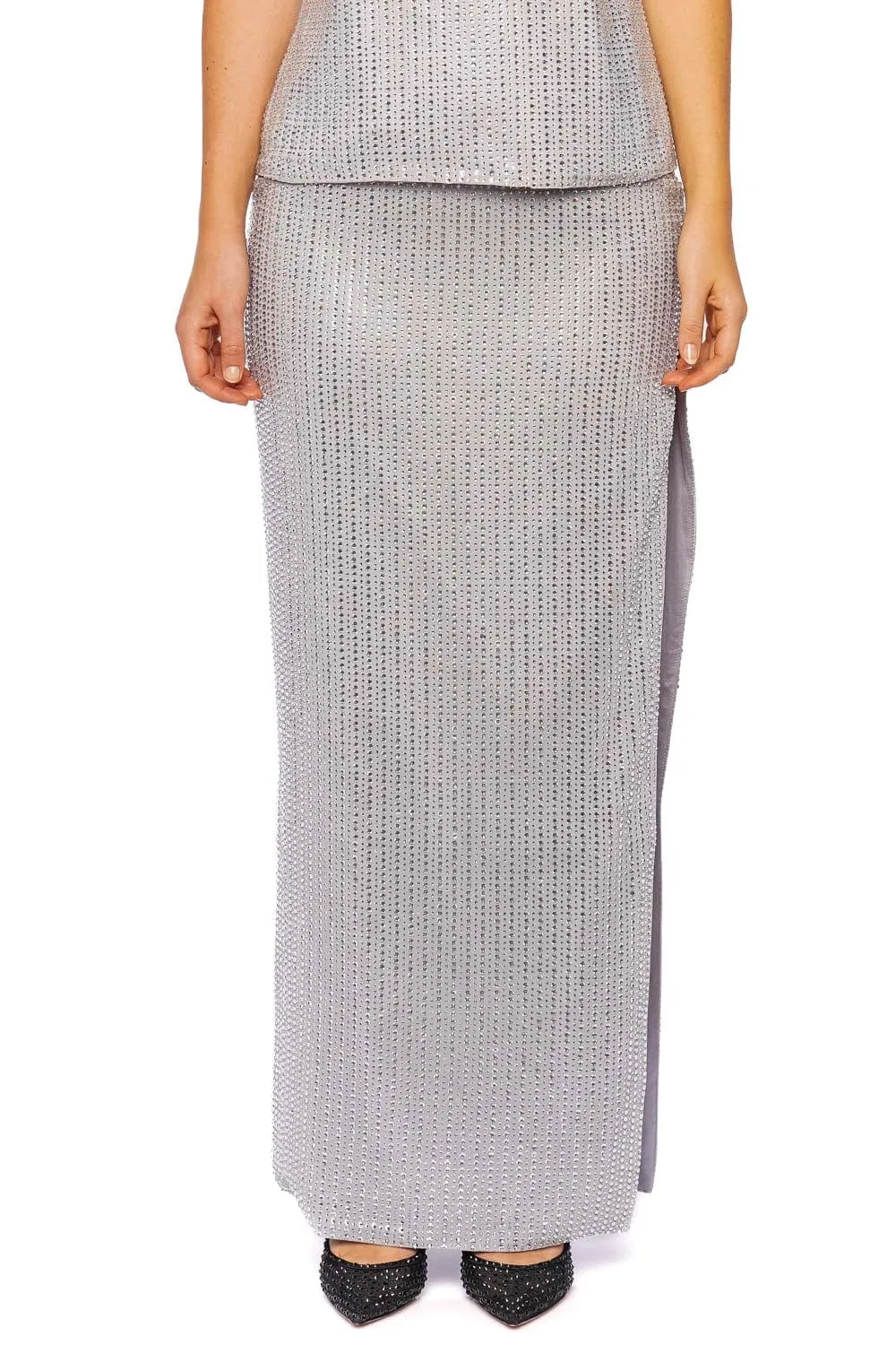 Crystal Embellished Chiffon Maxi Skirt