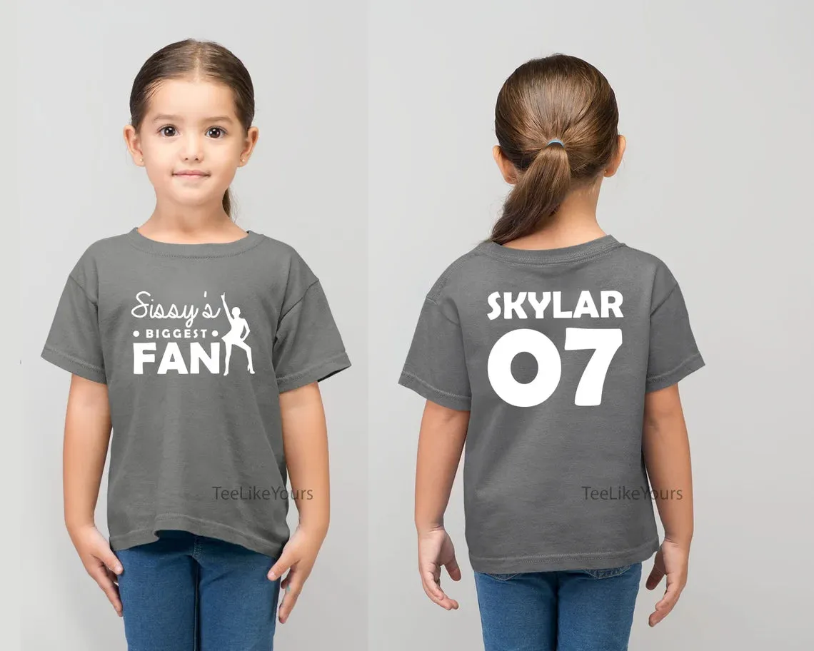 Custom fan onesie jerseys-Sister's/Brother's Biggest Fan, Dance Onesie and t-shirt with name and number on back. Sibling dance custom t-shirts