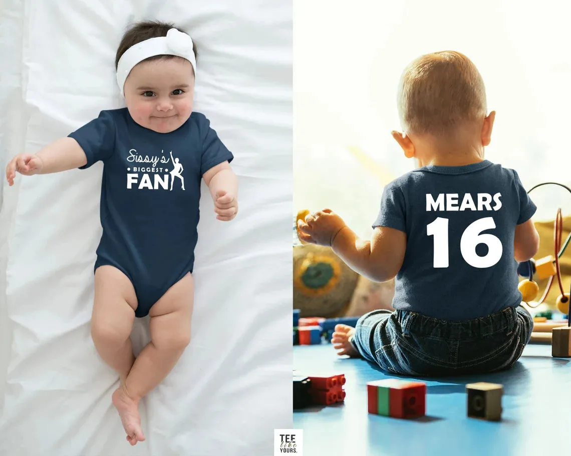 Custom fan onesie jerseys-Sister's/Brother's Biggest Fan, Dance Onesie and t-shirt with name and number on back. Sibling dance custom t-shirts