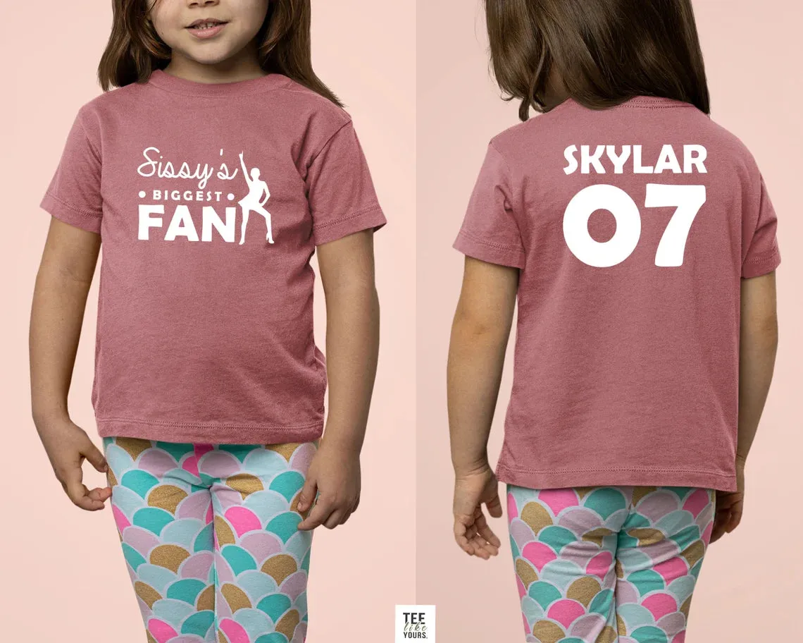 Custom fan onesie jerseys-Sister's/Brother's Biggest Fan, Dance Onesie and t-shirt with name and number on back. Sibling dance custom t-shirts