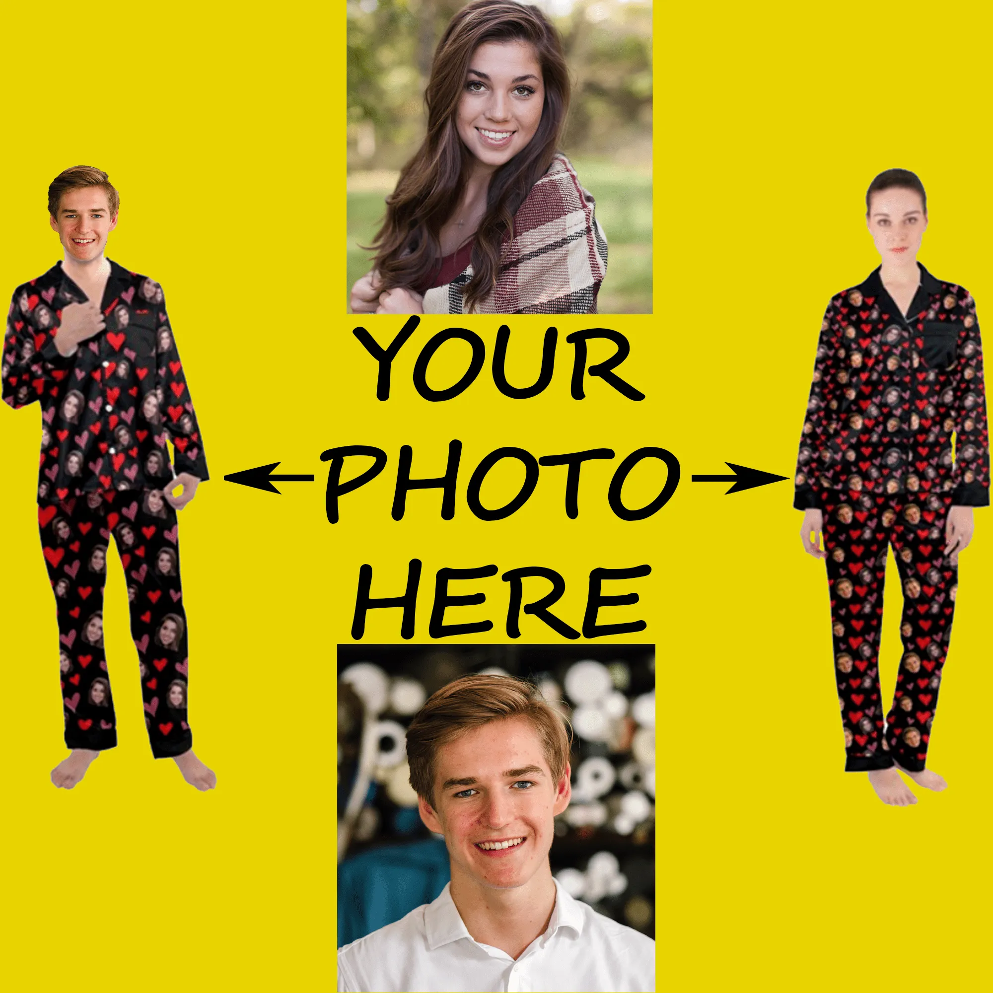 Custom Photo Pajamas | Personalized Special Love Hearts / Lips Pajama Set