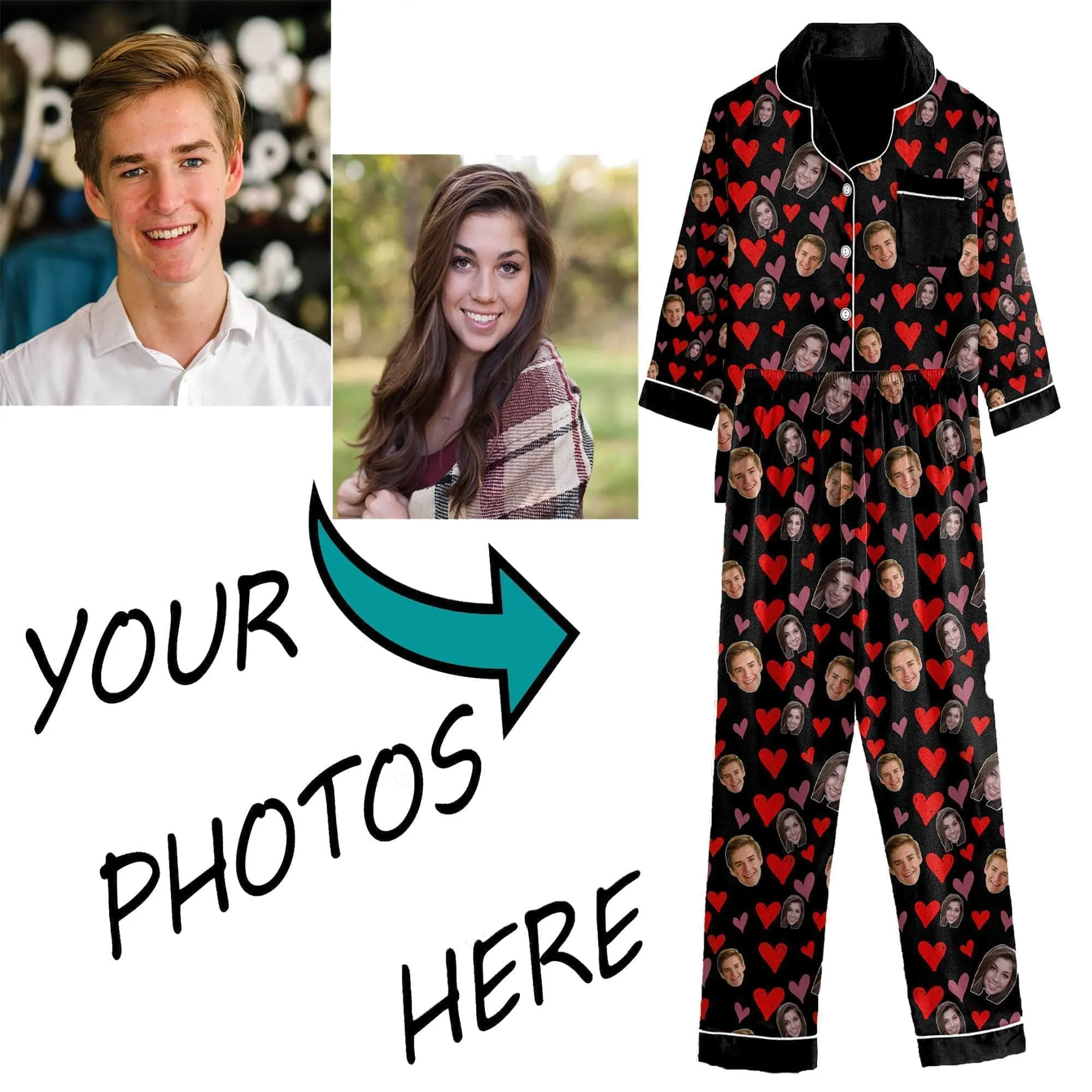 Custom Photo Pajamas | Personalized Special Love Hearts / Lips Pajama Set
