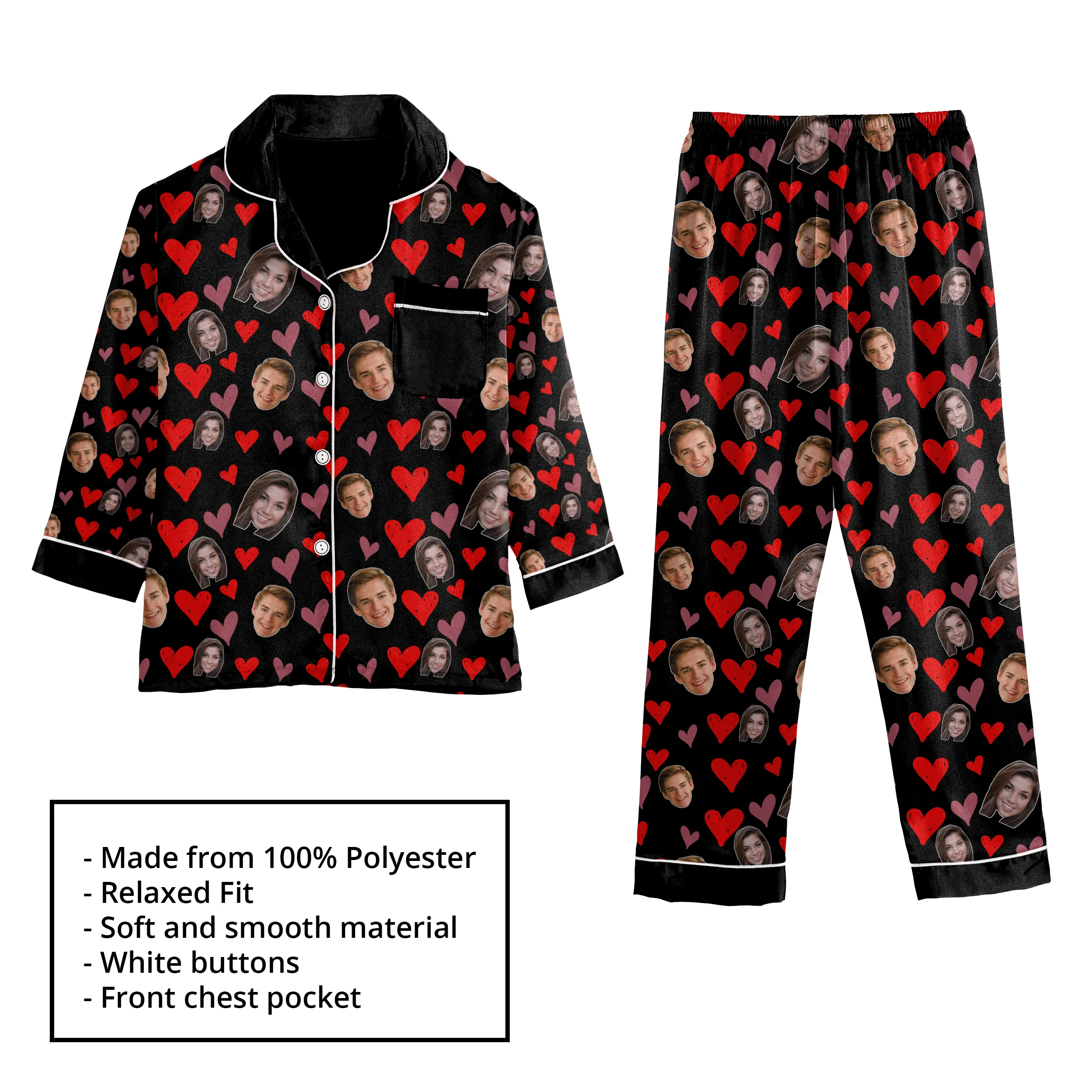 Custom Photo Pajamas | Personalized Special Love Hearts / Lips Pajama Set