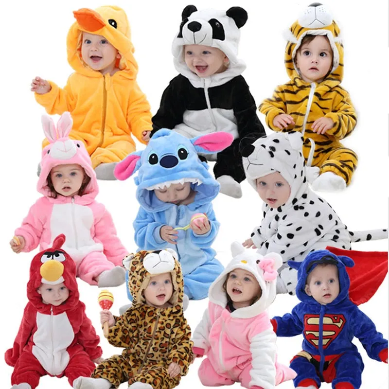 Cute Cartoon Flannel Baby Rompers