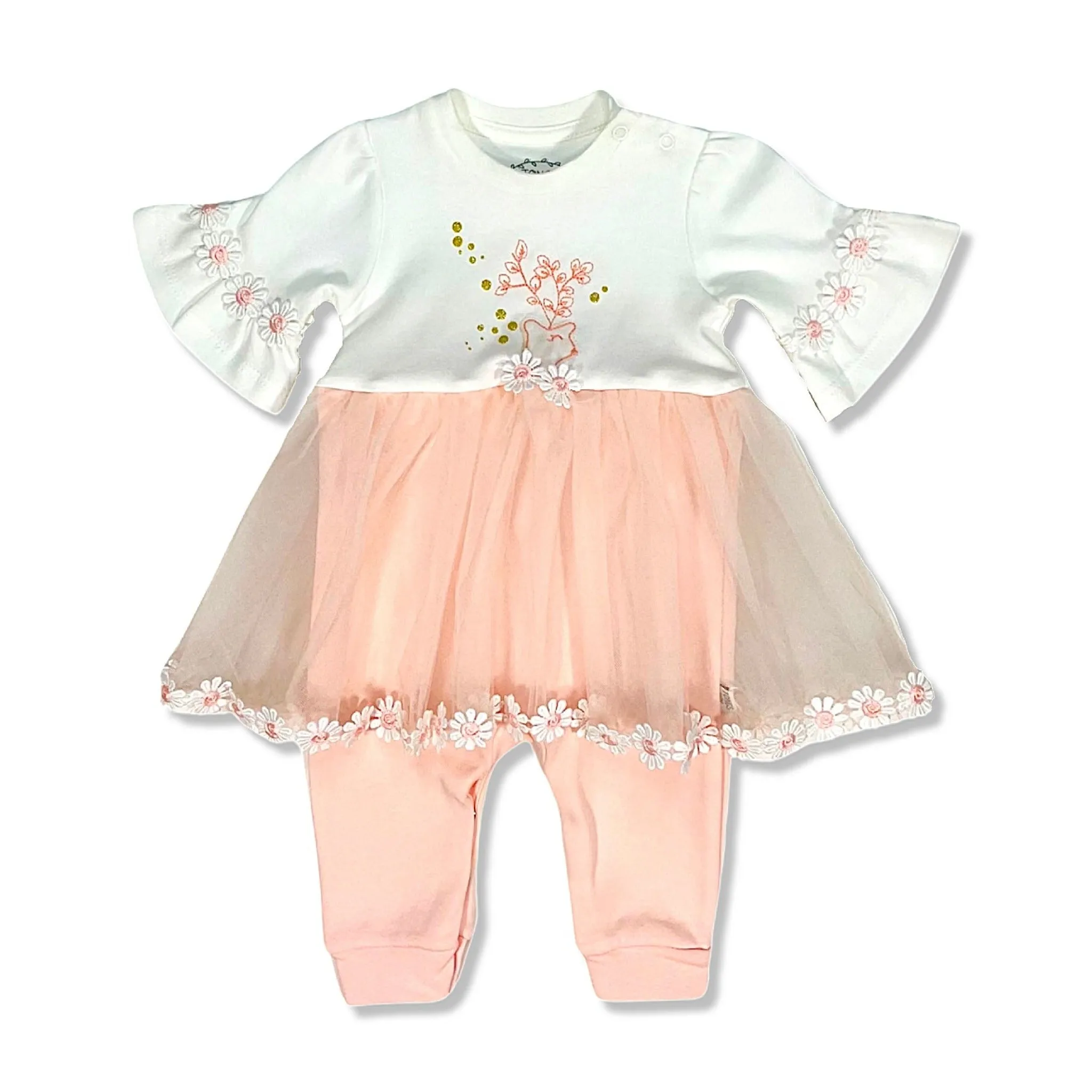 Cute Deer and Daisies Ornament - Girl Romper Dress with Tulle Skirt