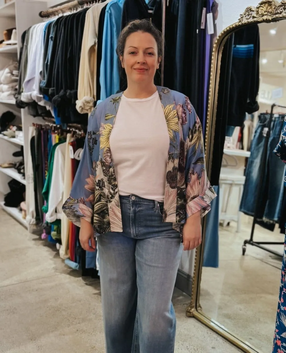 Daisy Cornflower Blue Short Kimono