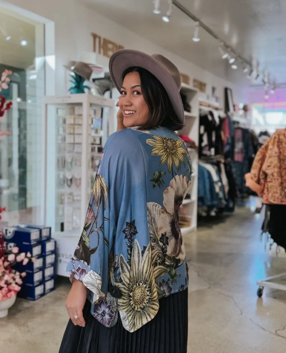 Daisy Cornflower Blue Short Kimono
