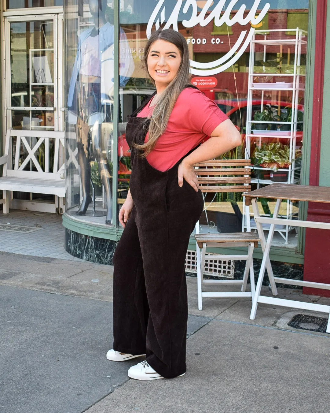 DARBY CORDUROY STRAIGHT LEG OVERALLS - BROWN