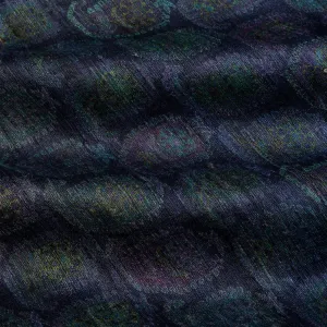 Dark Blue Tussar Fabric With Printed Floral Paisley Motifs