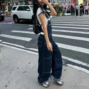 Dark Denim Loose Fit Overalls