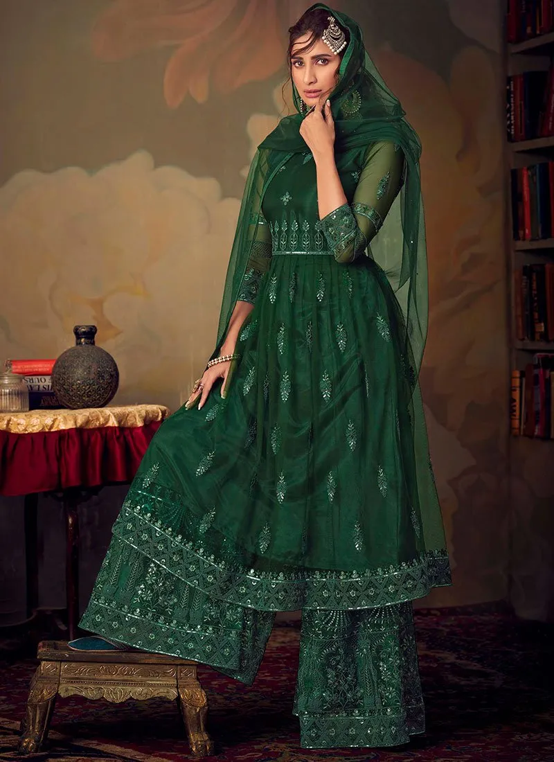 Dark Green Designer Anarkali Gharara Suit