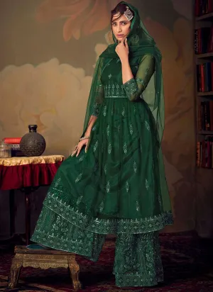 Dark Green Designer Anarkali Gharara Suit