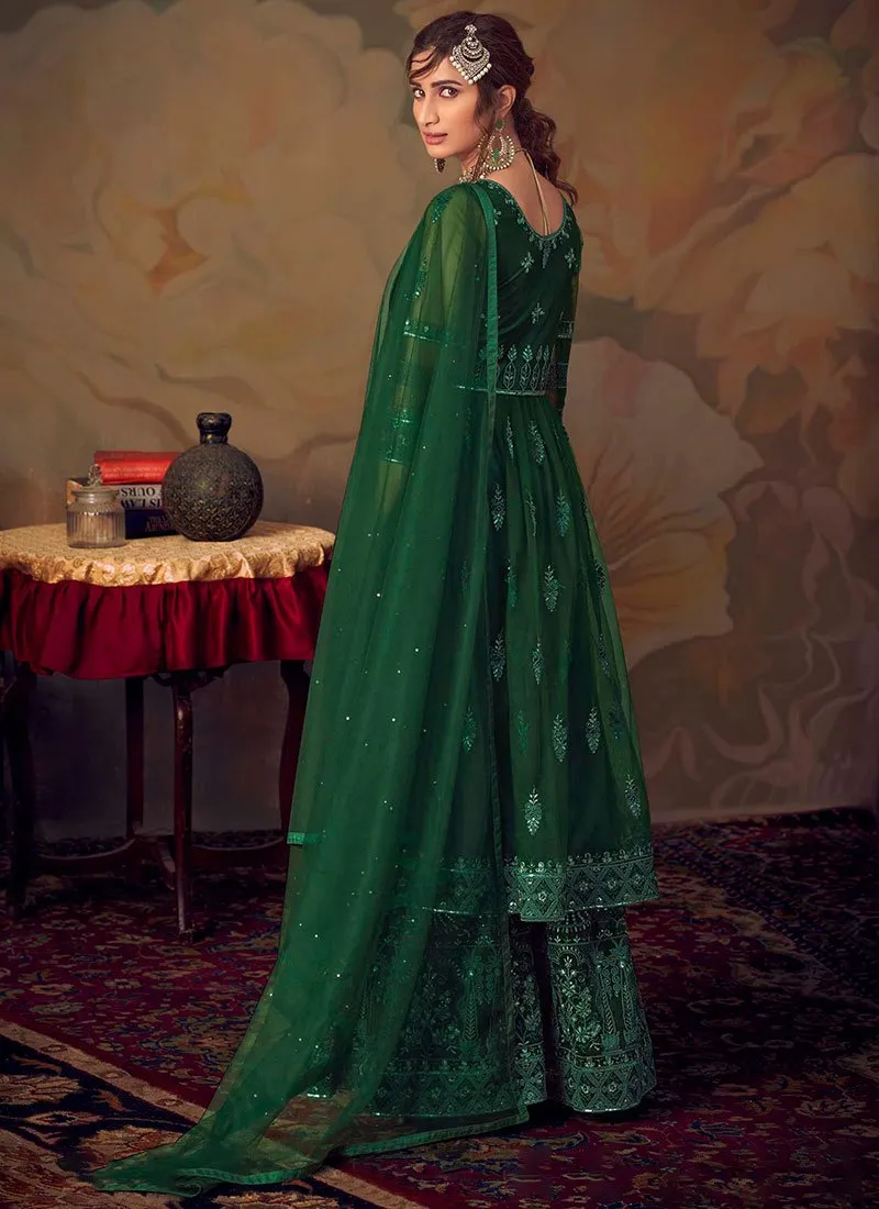 Dark Green Designer Anarkali Gharara Suit