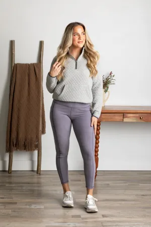 Dark Purple Micro-Ribbed High-Waisted Leggings