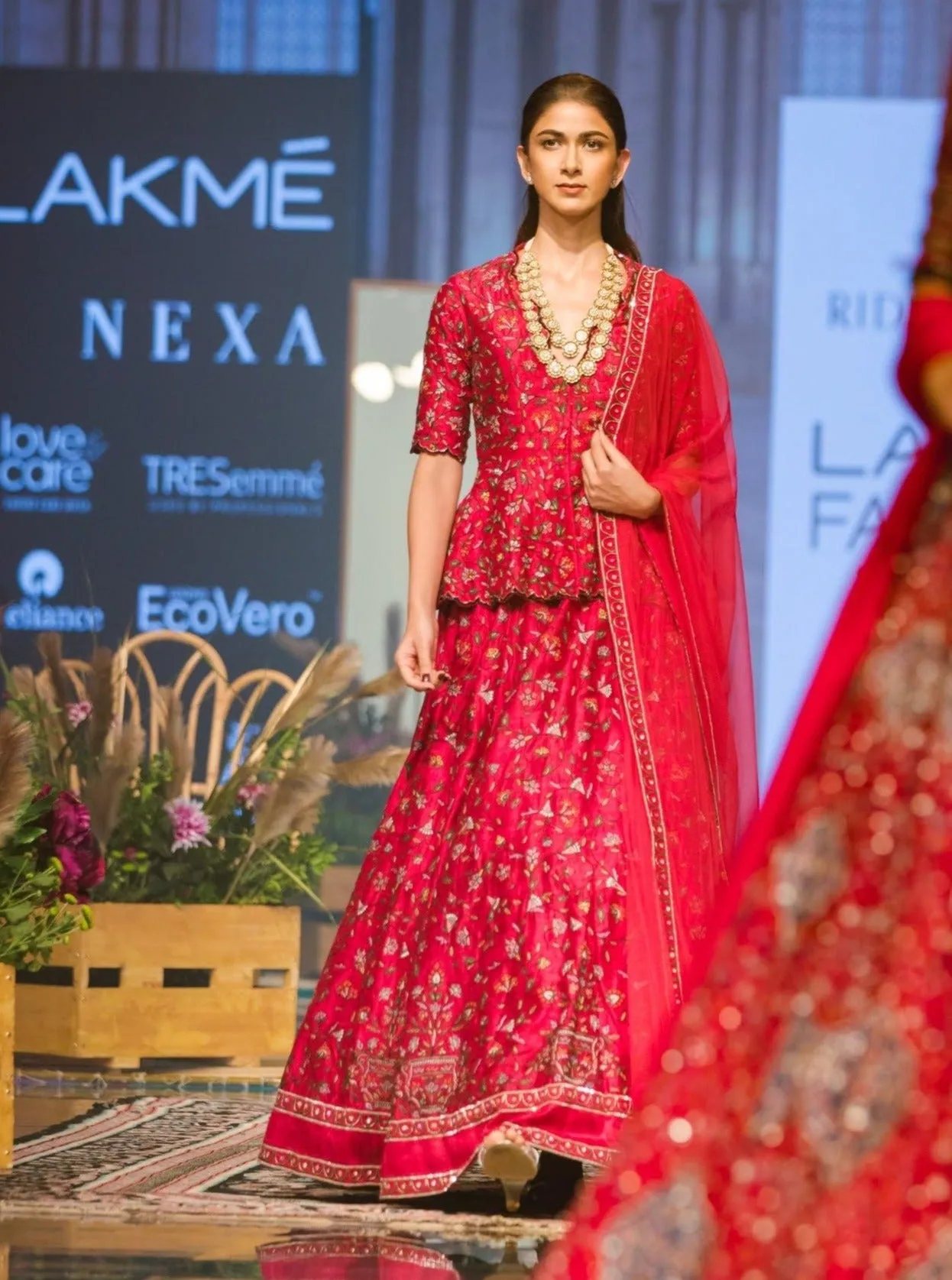 Deep Fuschia Peplum Lehenga Set