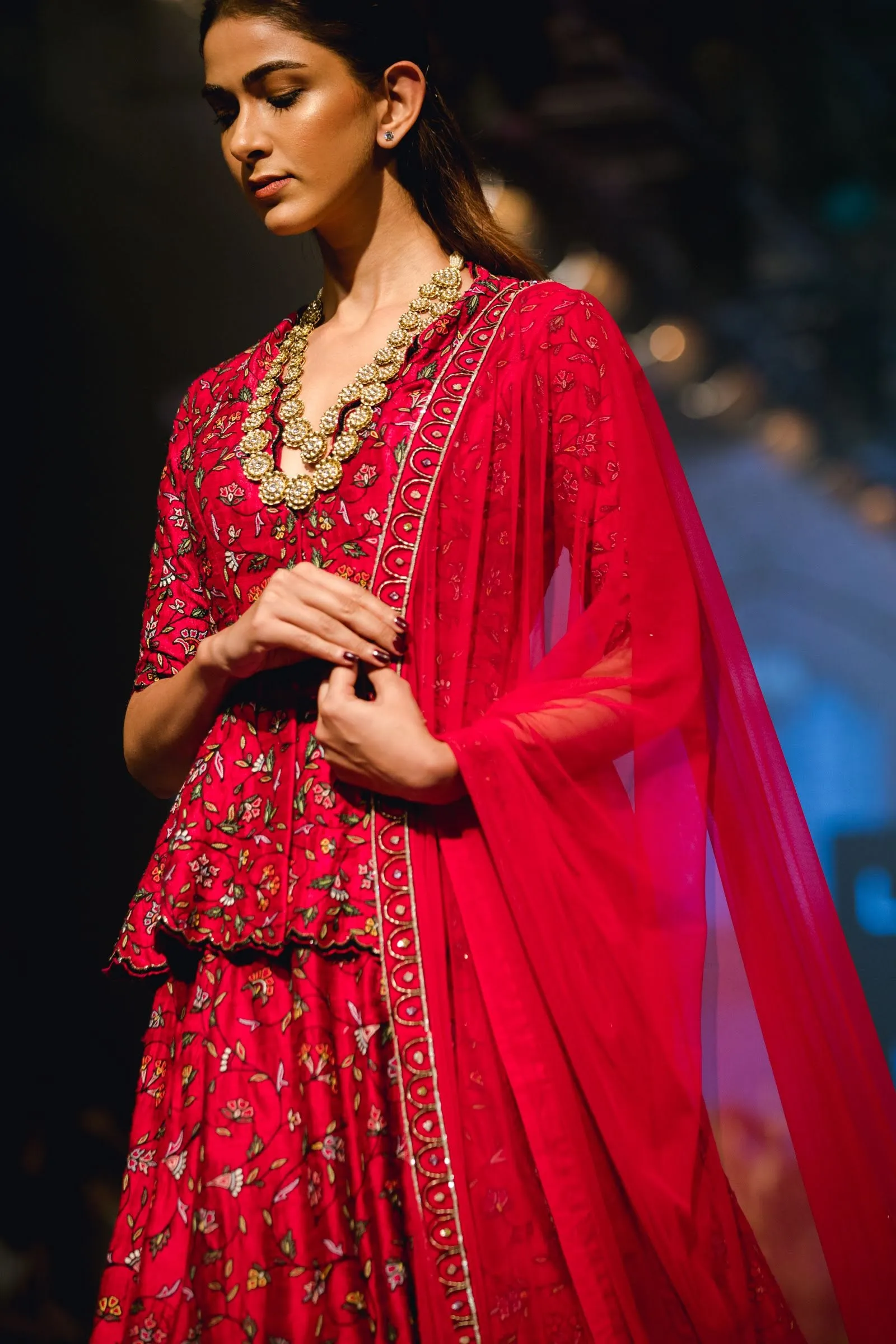 Deep Fuschia Peplum Lehenga Set