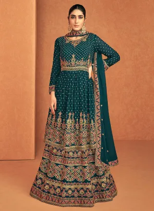 Deep Green Embroidered Peplum Kurti Lehenga