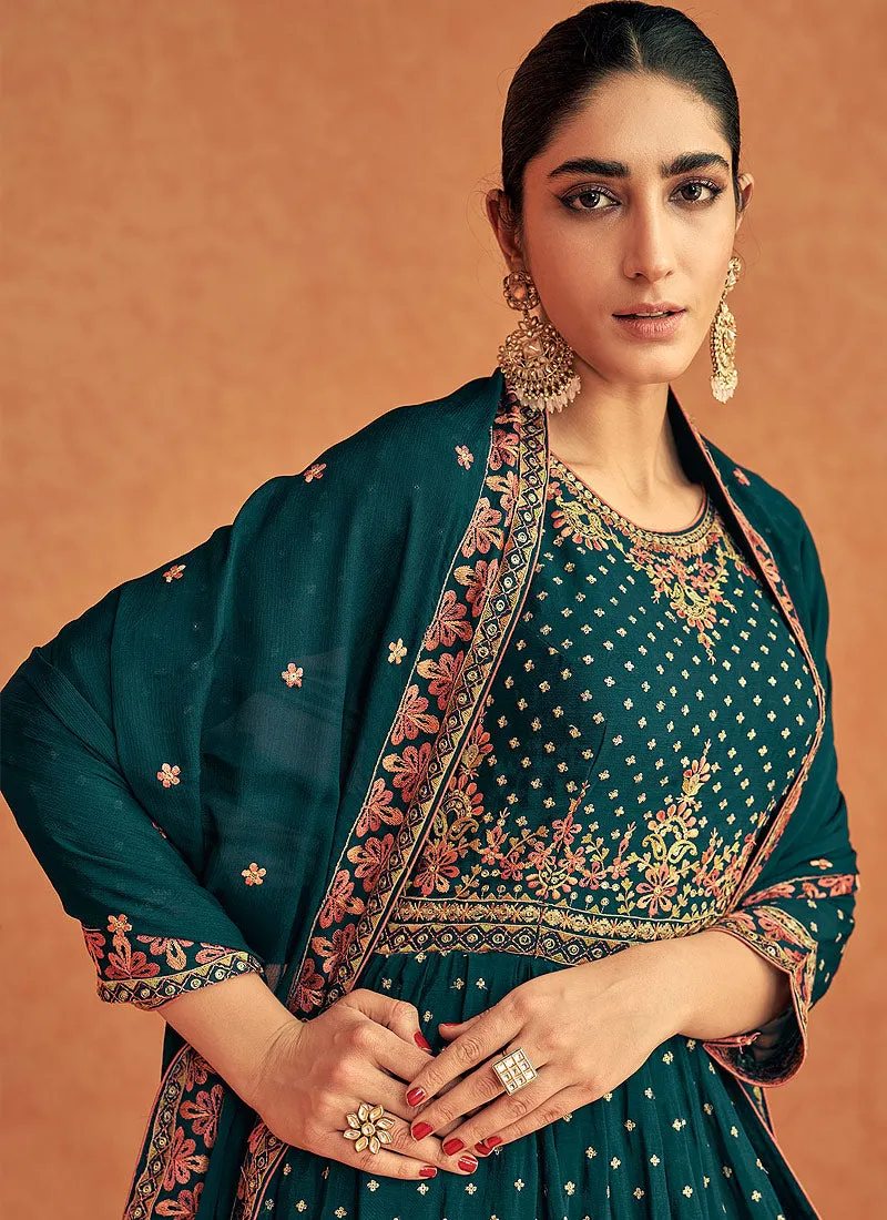 Deep Green Embroidered Peplum Kurti Lehenga