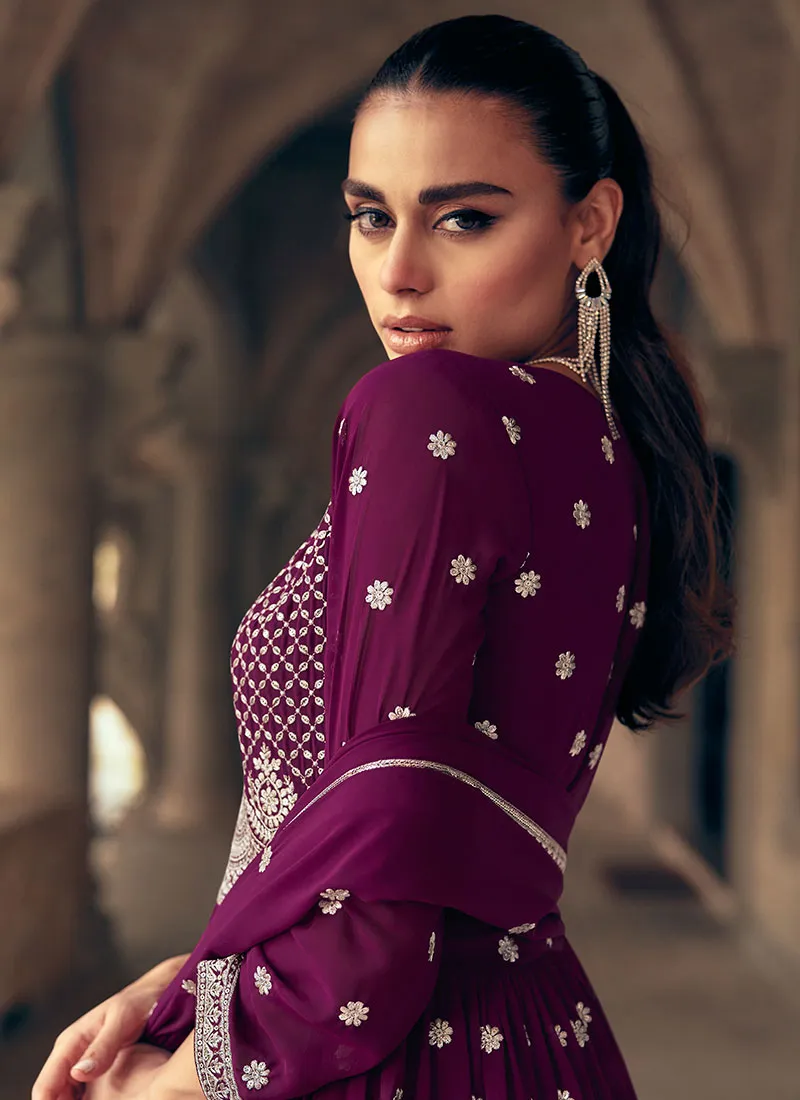 Deep Wine Reshamkari Embroidered Wedding Lehenga Kurti And Dupatta