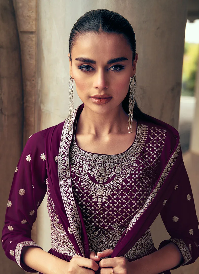 Deep Wine Reshamkari Embroidered Wedding Lehenga Kurti And Dupatta
