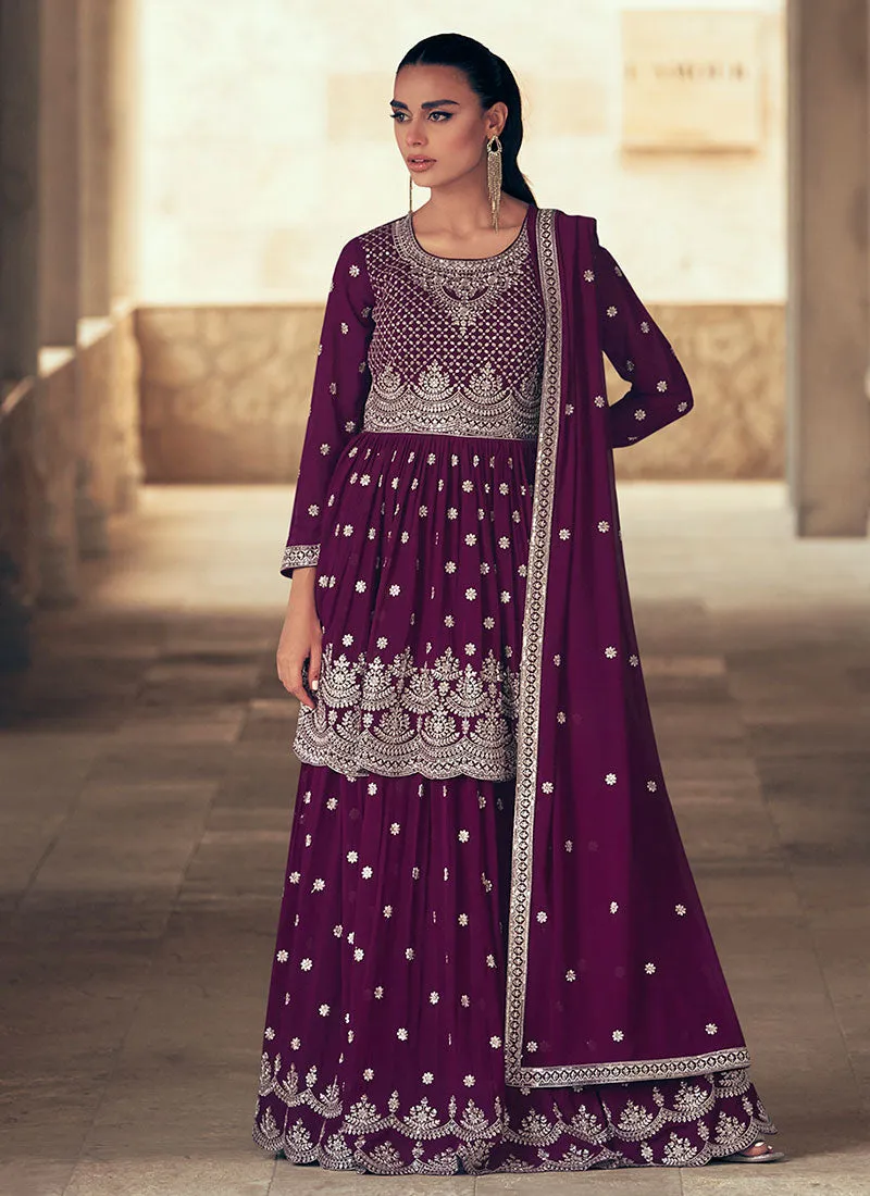 Deep Wine Reshamkari Embroidered Wedding Lehenga Kurti And Dupatta