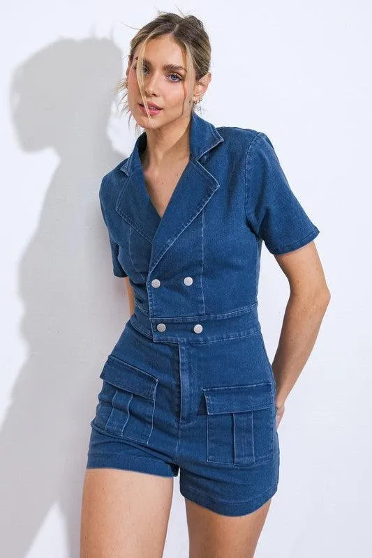 DENIM BLAZER COLLAR ROMPER