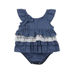 Denim bow romper