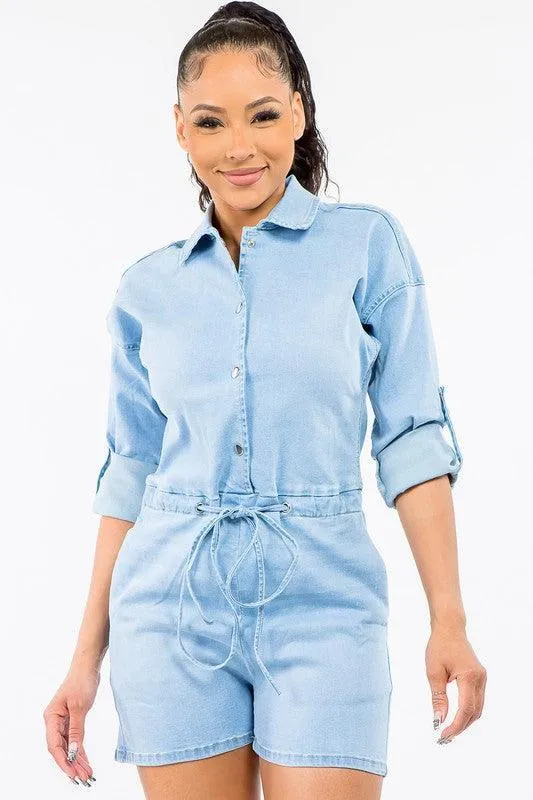 DENIM BUTTTON FRONT ROMPER