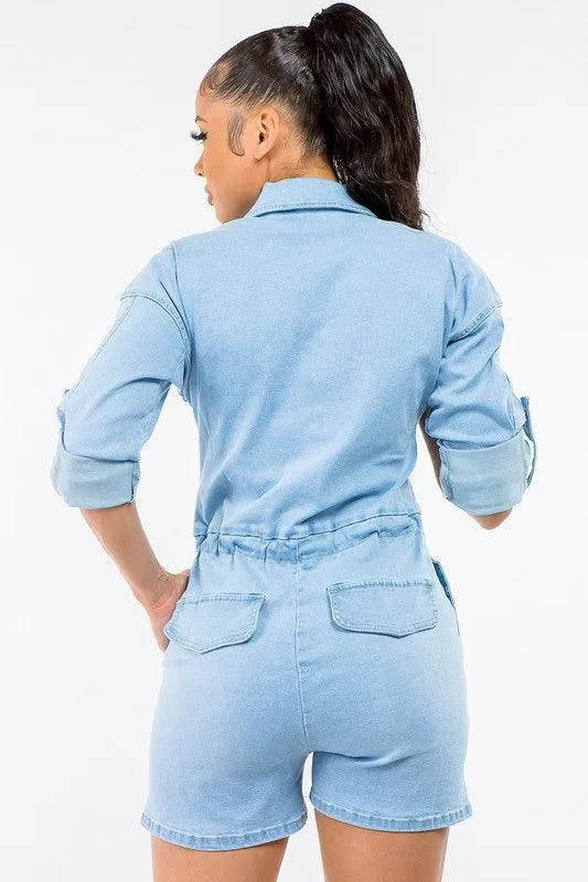 DENIM BUTTTON FRONT ROMPER