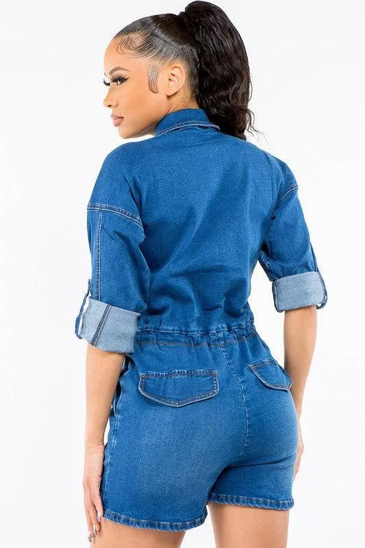 DENIM BUTTTON FRONT ROMPER