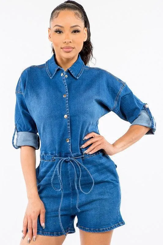 DENIM BUTTTON FRONT ROMPER