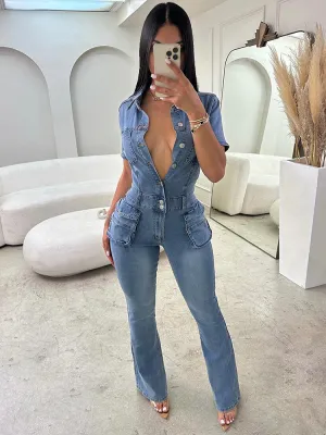 Denim Cargo Jumpsuit