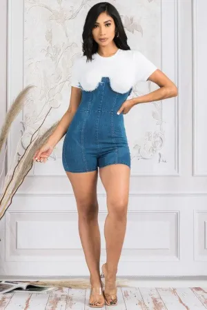 DENIM COMBO ROMPER