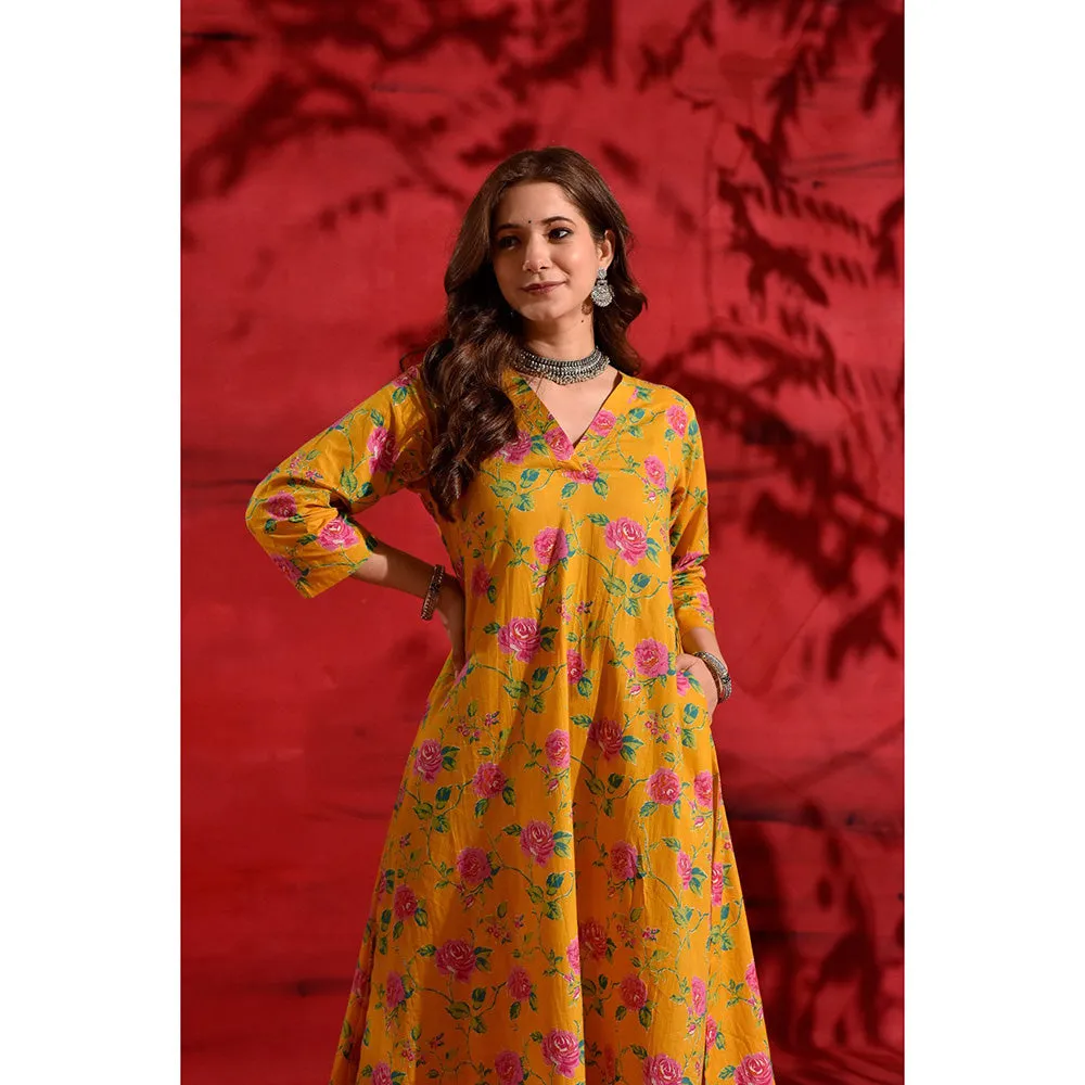 DIMPLE DESIGN STUDIO Yellow A-Line Kurta With Palazzo (Set of 2)