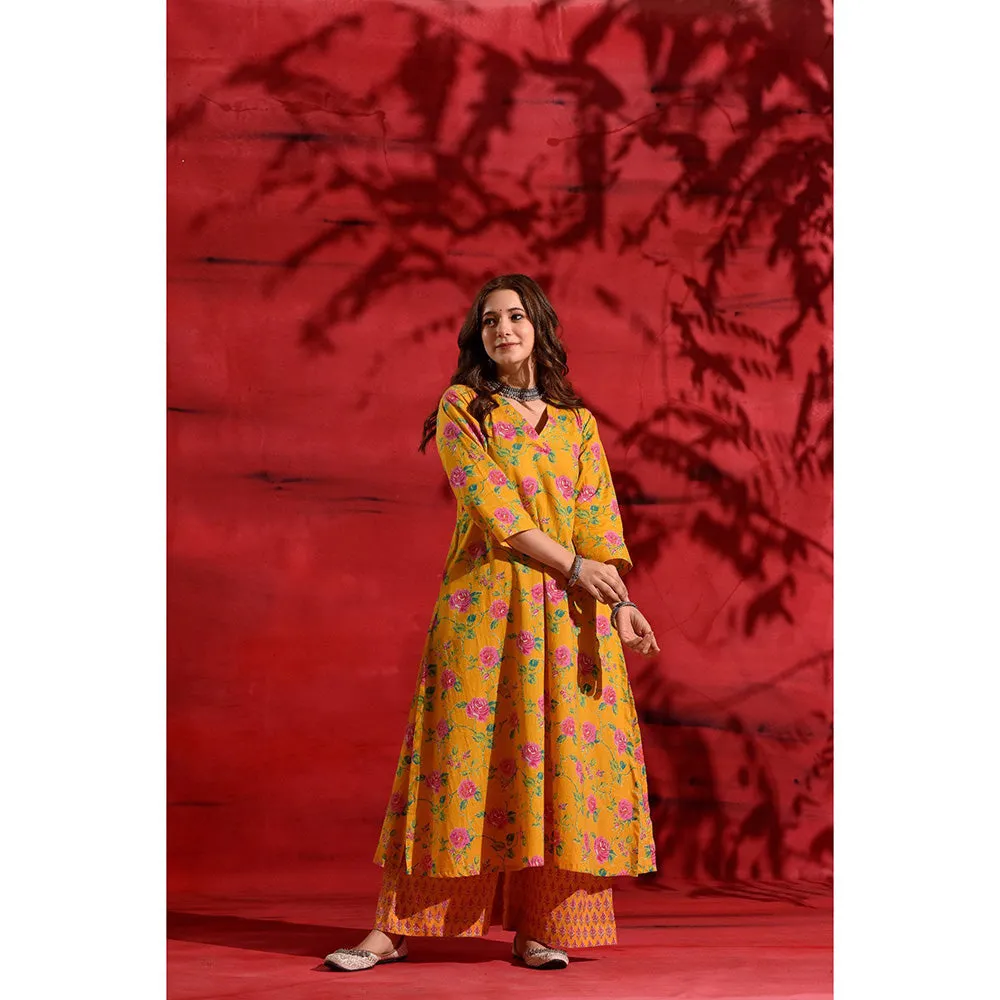 DIMPLE DESIGN STUDIO Yellow A-Line Kurta With Palazzo (Set of 2)