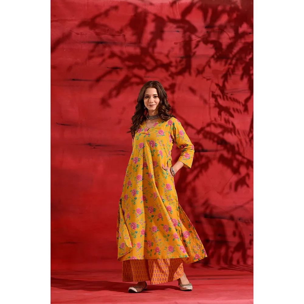 DIMPLE DESIGN STUDIO Yellow A-Line Kurta With Palazzo (Set of 2)