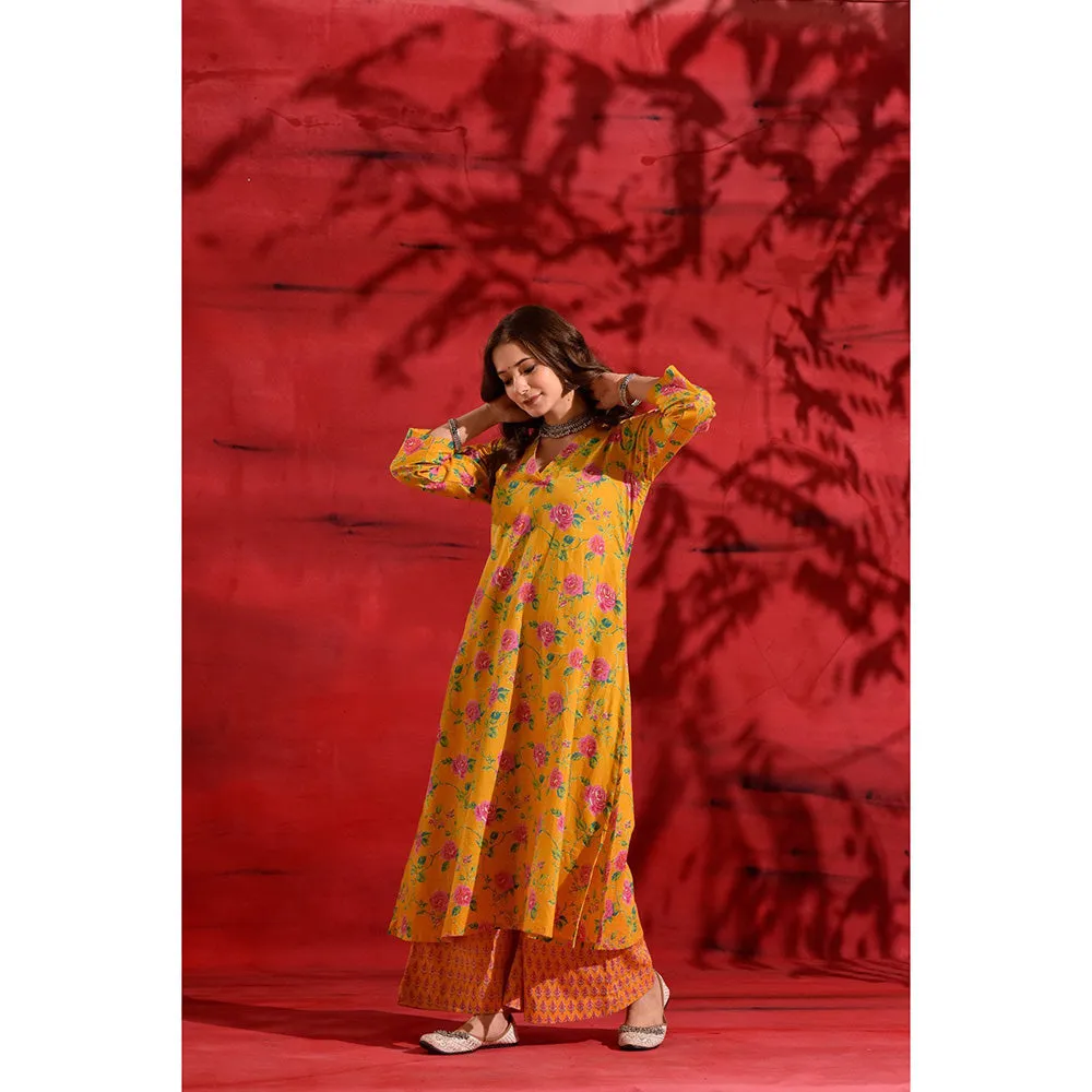 DIMPLE DESIGN STUDIO Yellow A-Line Kurta With Palazzo (Set of 2)