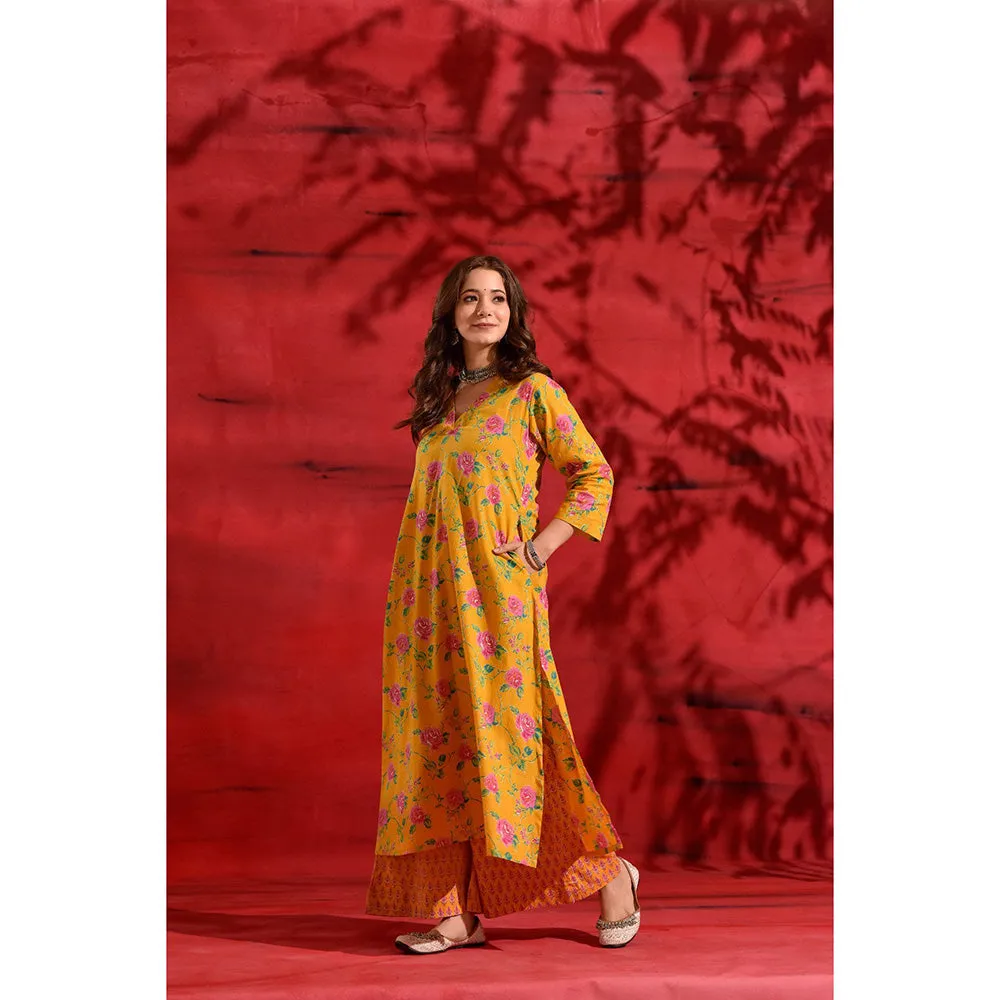 DIMPLE DESIGN STUDIO Yellow A-Line Kurta With Palazzo (Set of 2)