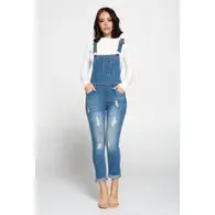 Distressed Denim Overalls