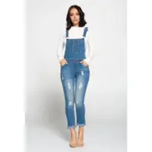 Distressed Denim Overalls