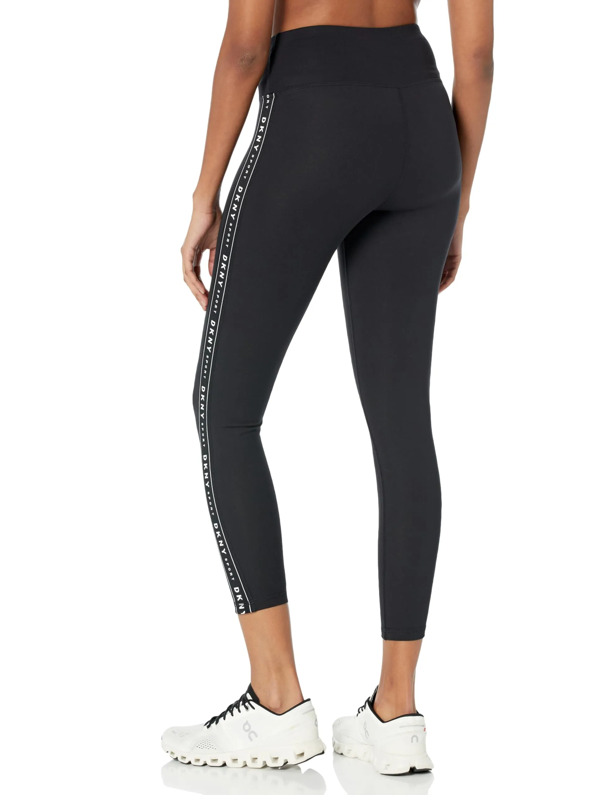 DKNY Women's Hw 7/8 Legging Logo Taping, Black/Black