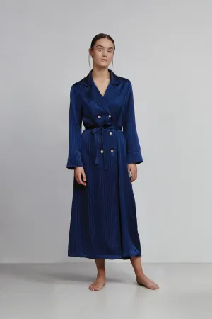 double breasted robe, navy pinstripe (sample)