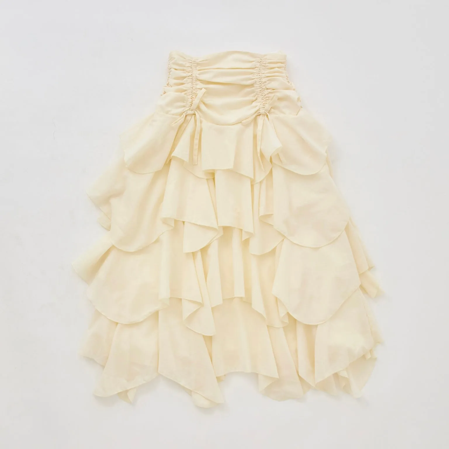 Drawstring Ribbon Tiered Long Skirt