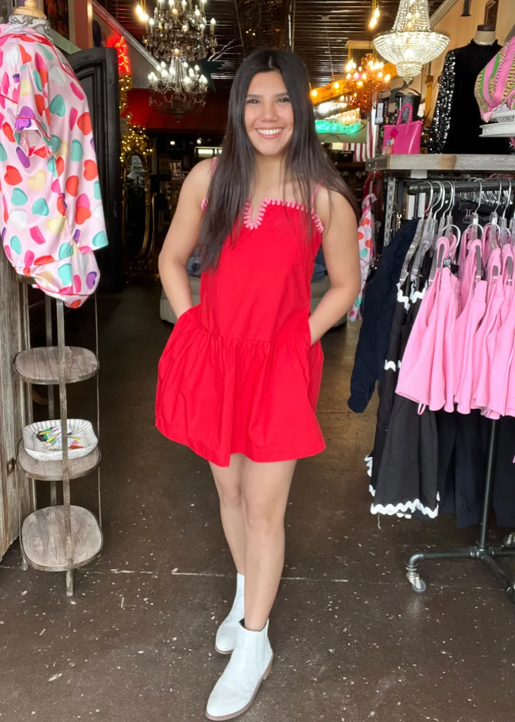Dress | Linen Spaghetti-Strap Ruffle Dress with Stitching Detail