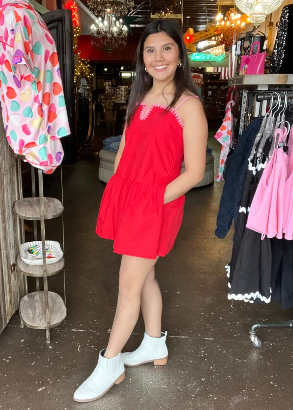 Dress | Linen Spaghetti-Strap Ruffle Dress with Stitching Detail