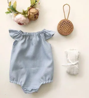 Duck Egg Blue Linen Romper or Swing Top