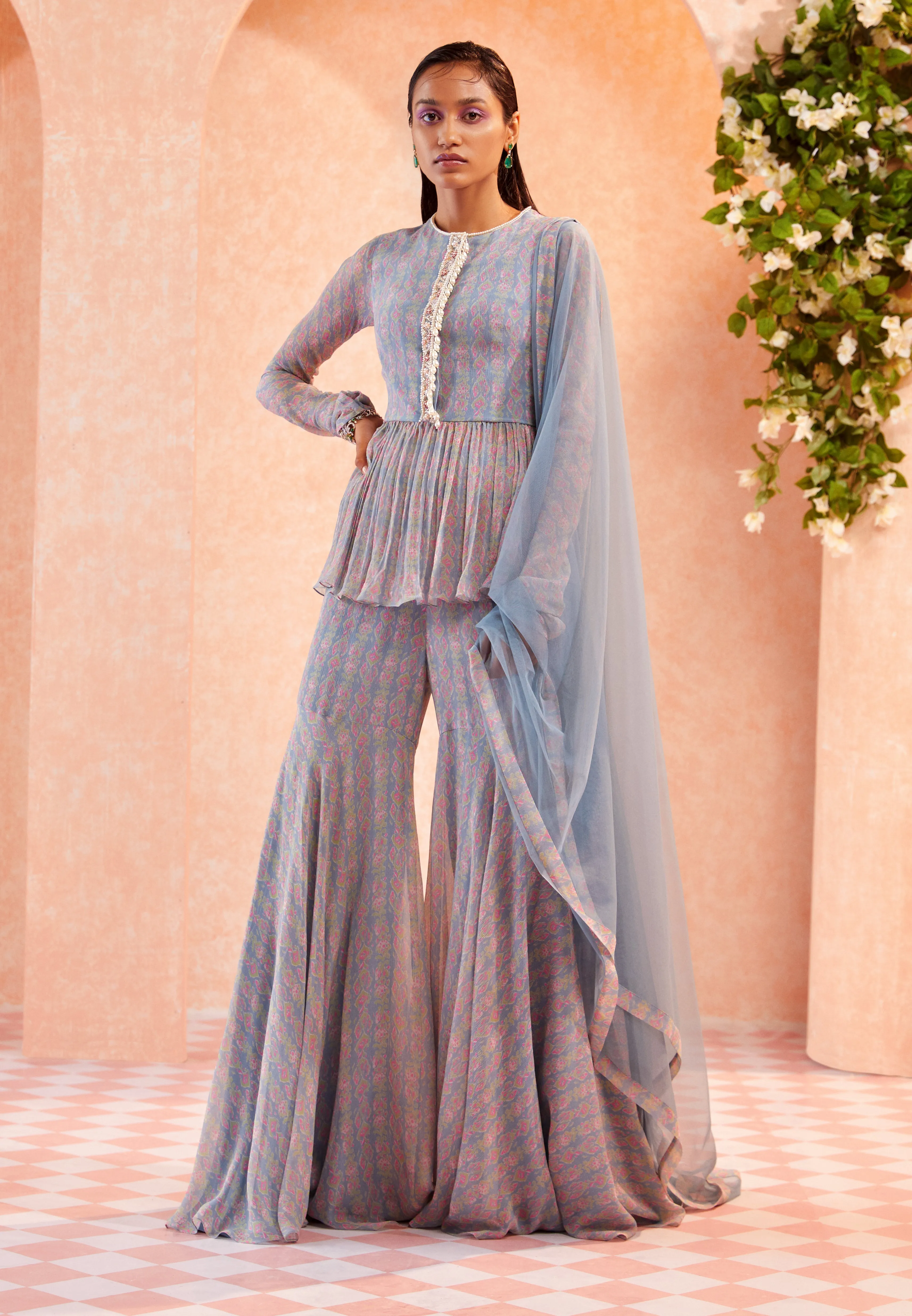 Dusty Blue Nineve Sharara Set